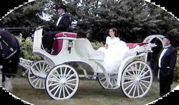 Vis-a-vis Victorian wedding carriage. Click here to go to Wedding Services page!